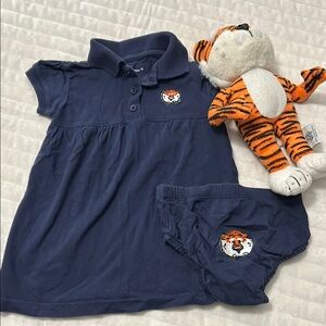 Navy Blue Polo Dress (12mth, 100% cotton) with Tiger Plush
